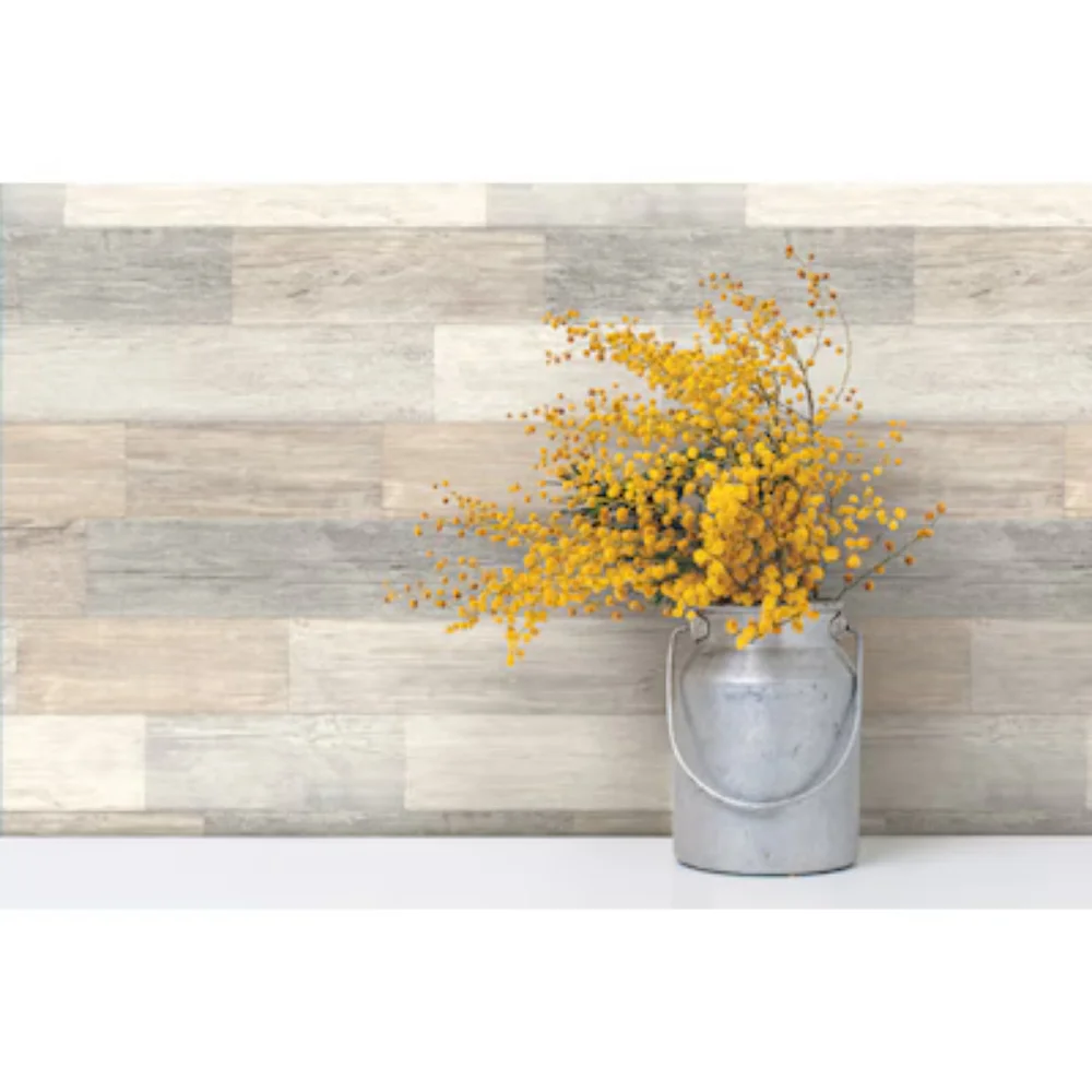 Wallpaper Grey & Beige Faux Wood Plank